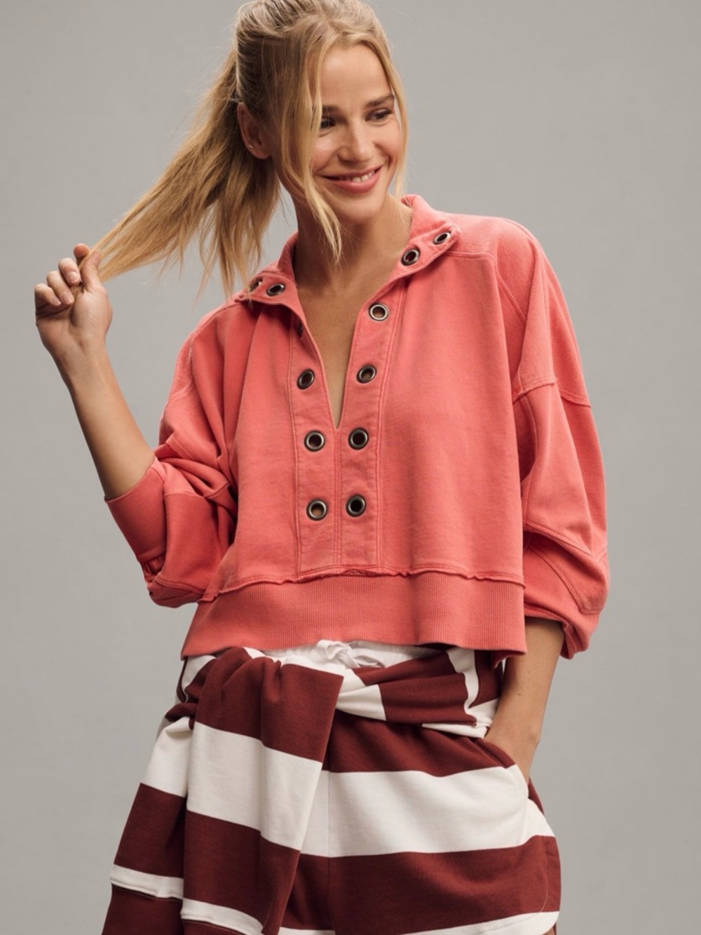 Pilcro by Anthropologie The Kamrie Pieced Popover Top- Red